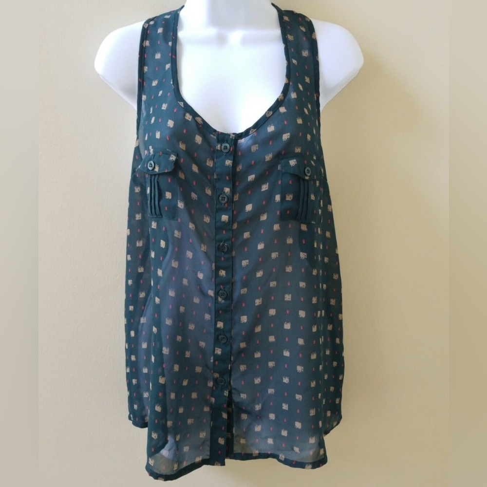 Sheer Sleeveless Button-Down Top | Medium